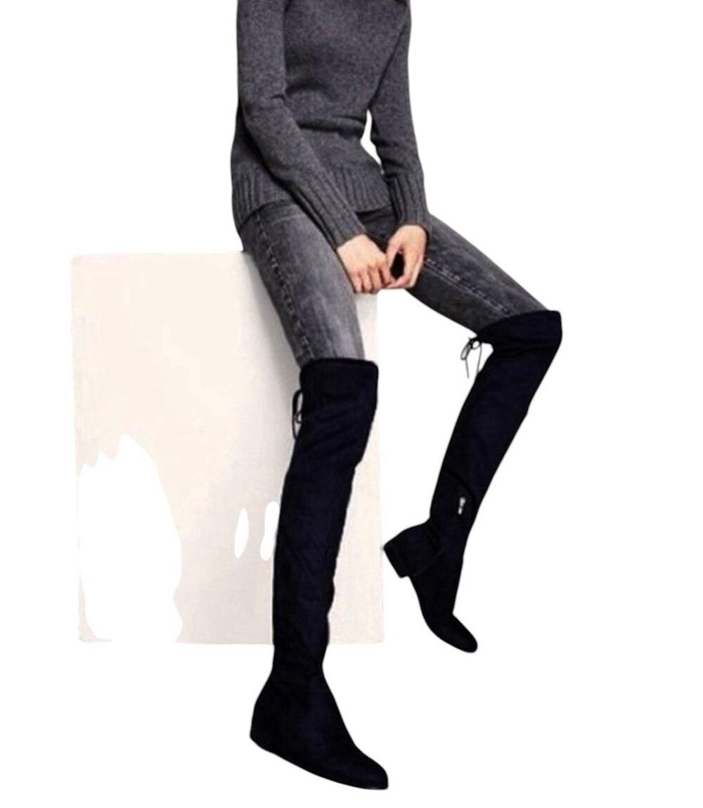 Marc Fisher Renn Over the Knee Boots SIZE 5.5 Womens Microsuede Tie Zip Black